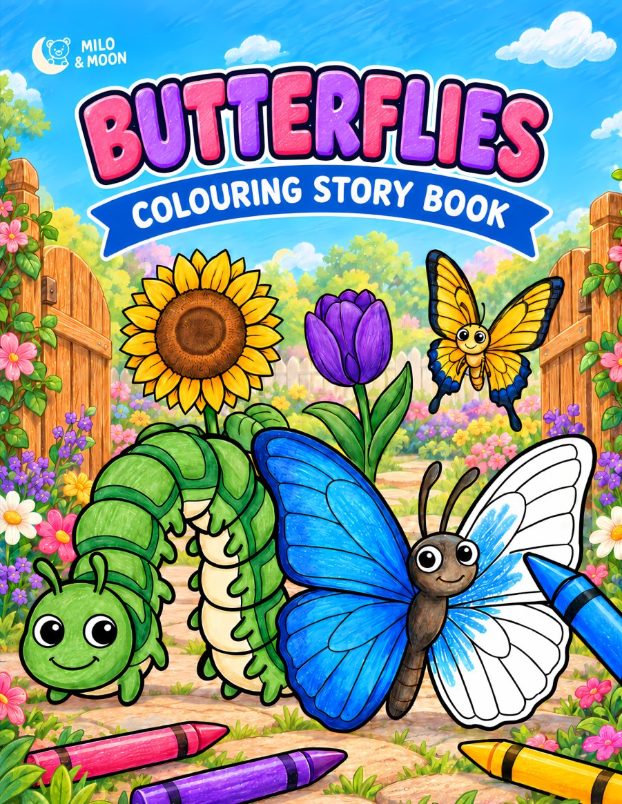 Butterflies & Flowers, a colouring story book